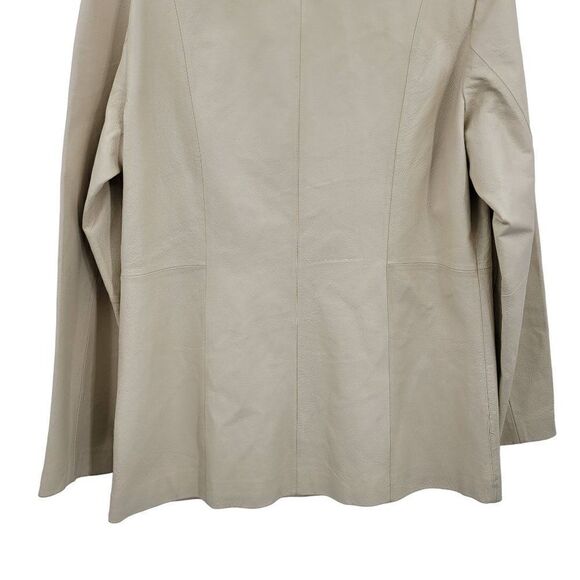 Vintage Cadwick's Leather Coat Longline Single Breasted Button Buttercream XL - Picture 11 of 11